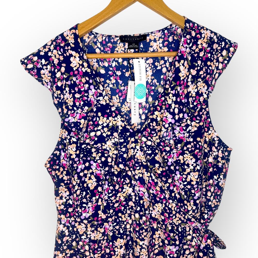 Sanctuary Stitch Fix Johanna Wrap Dress Size 2X NWT Navy Pink Multi Floral Print - Picture 2 of 12